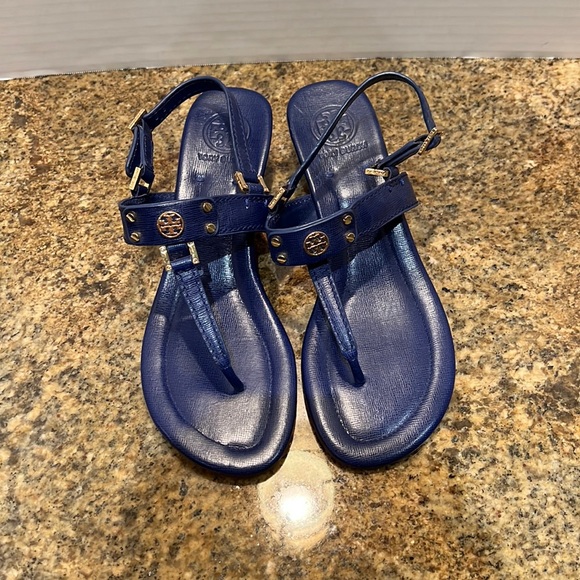 Tory Burch Blue Wedge Heel Sandal. Size 9M.
